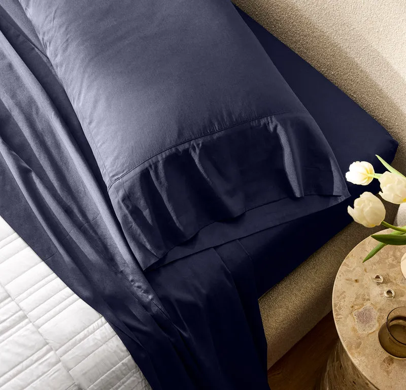 Percale Hemmed Sheet Set - Coastal Navy