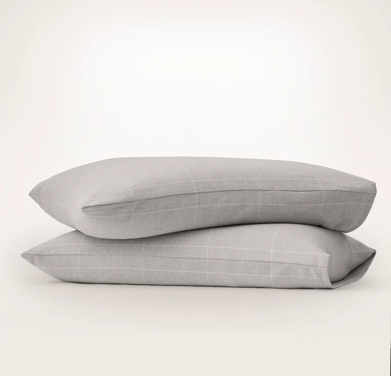 Flannel Pillowcase Set - Heathered Fog/Cream Windowpane