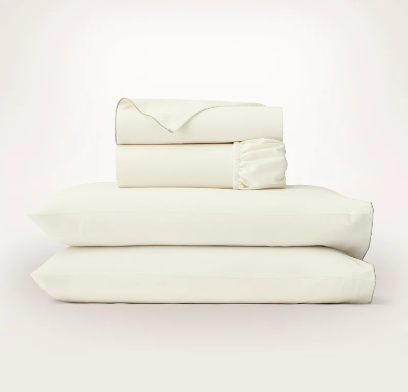 Elysian Cotton Cashmere Sheet Set - Cream/Pewter Piped Edge