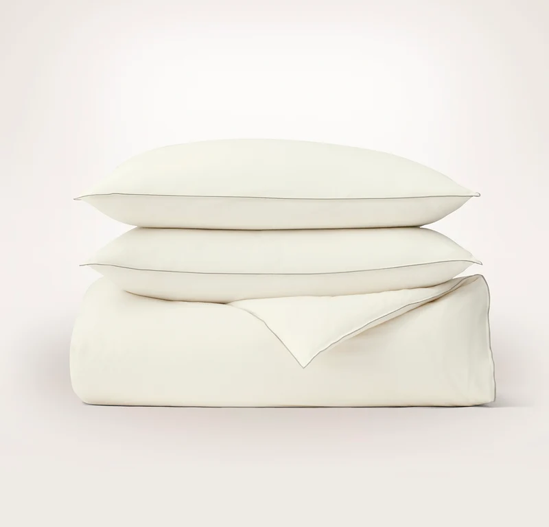 Elysian Cotton Cashmere Duvet Set - Cream/Pewter Piped Edge