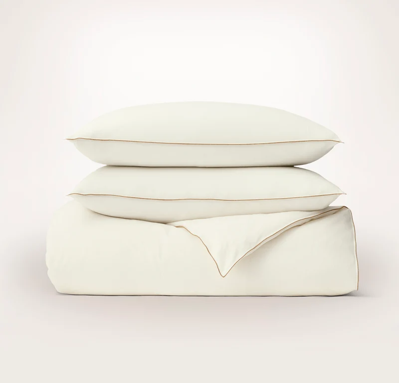 Elysian Cotton Cashmere Duvet Set - Cream/Camel Piped Edge