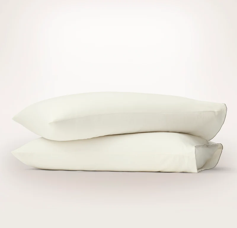 Elysian Cotton Cashmere Pillowcase Set - Cream/Pewter Piped Edge