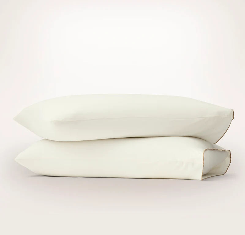 Elysian Cotton Cashmere Pillowcase Set - Cream/Camel Piped Edge