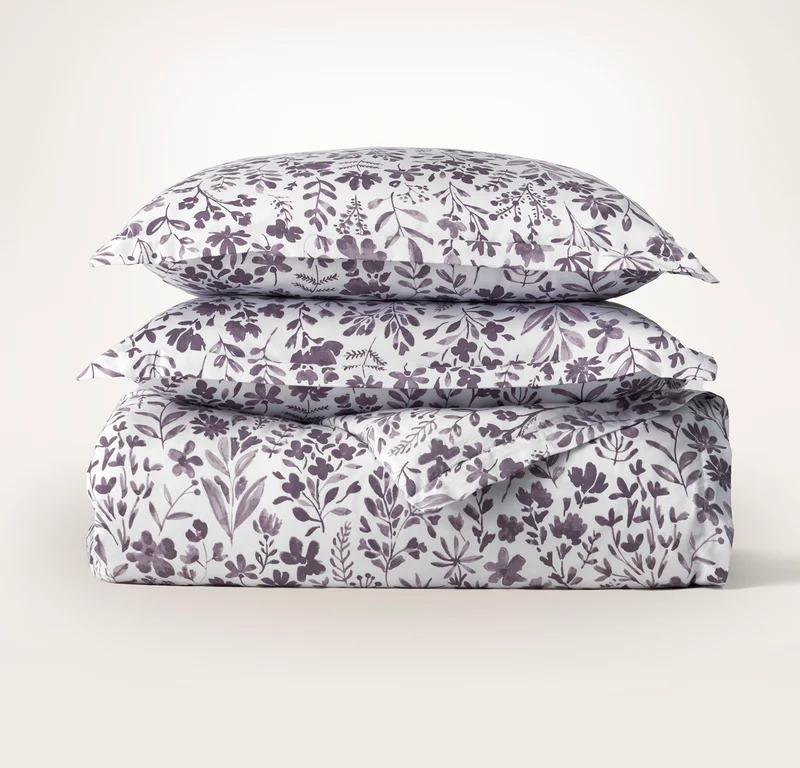 Signature Hemmed Duvet Set - Plum Botanical