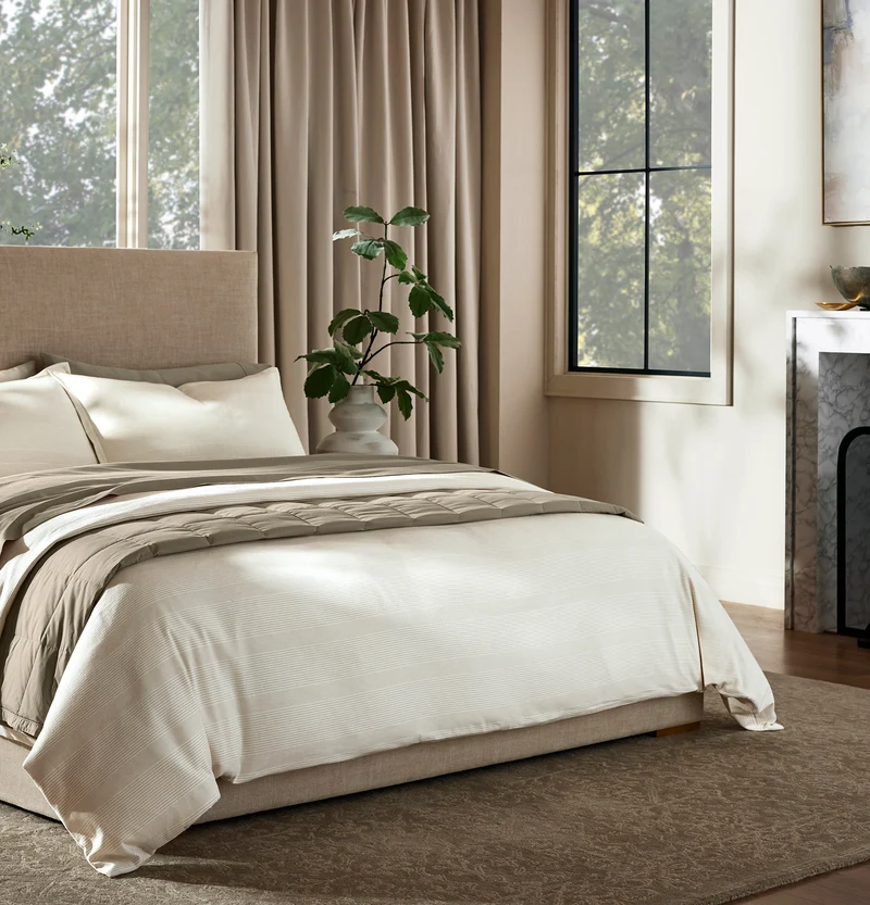 Flannel Duvet Set - Cream/Oak Fine Line Stripe