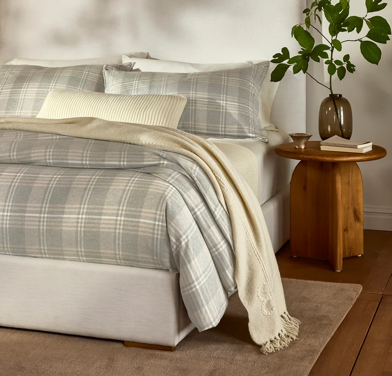 Flannel Duvet Set - Heathered Fog/Sand/Cream Tartan