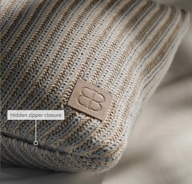 Sunday Knit Pillow Cover - Shore/Heathered Oatmeal