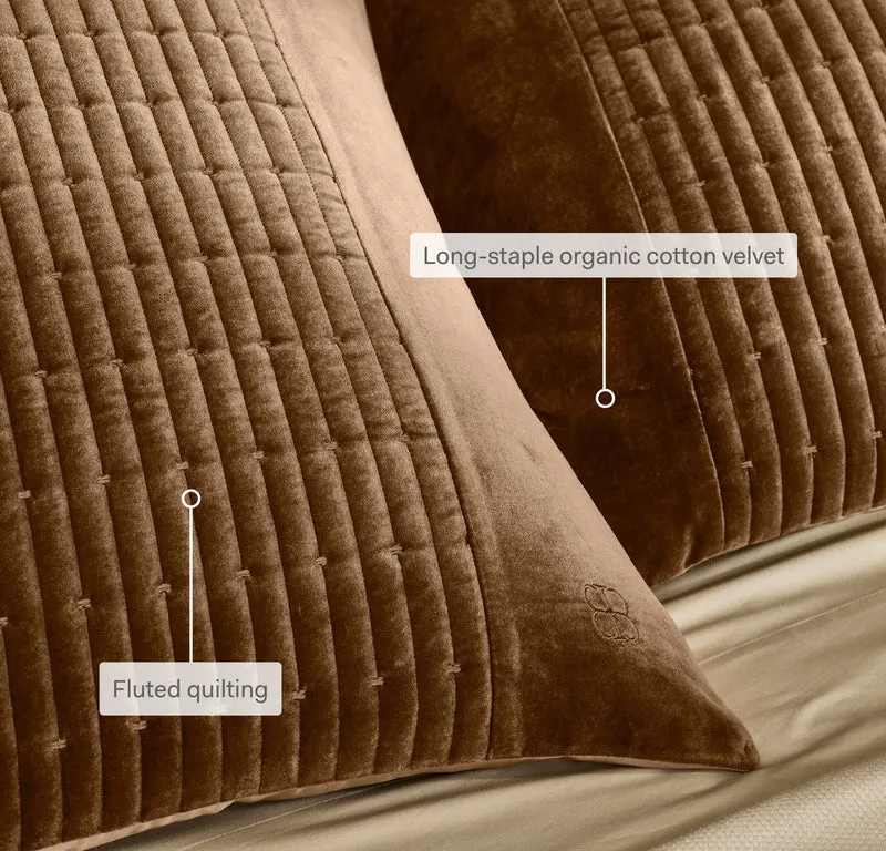 Fluted Cotton Velvet Sham - Deep Camel