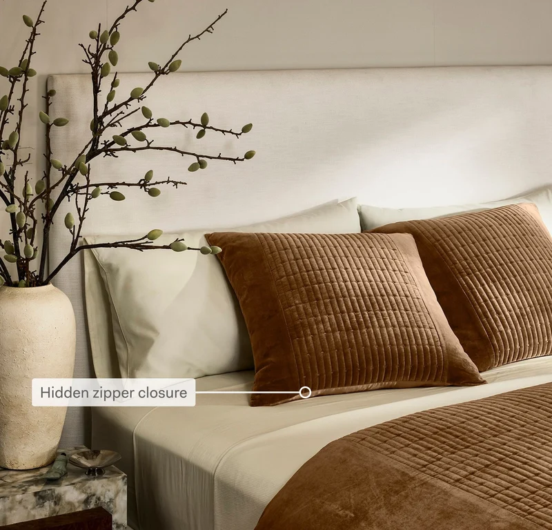 Fluted Cotton Velvet Sham - Deep Camel
