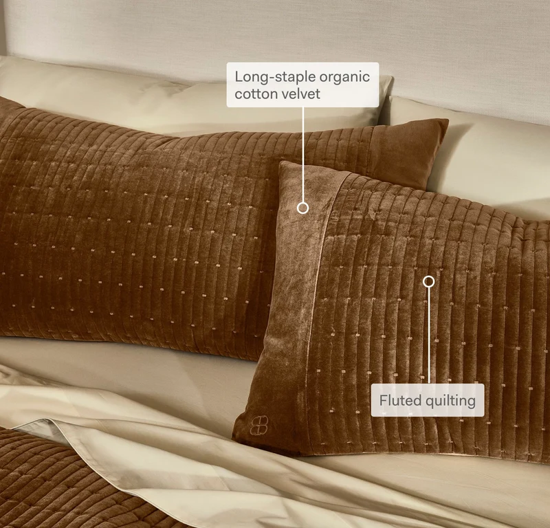 Fluted Cotton Velvet Duvet Sham Set - Deep Camel