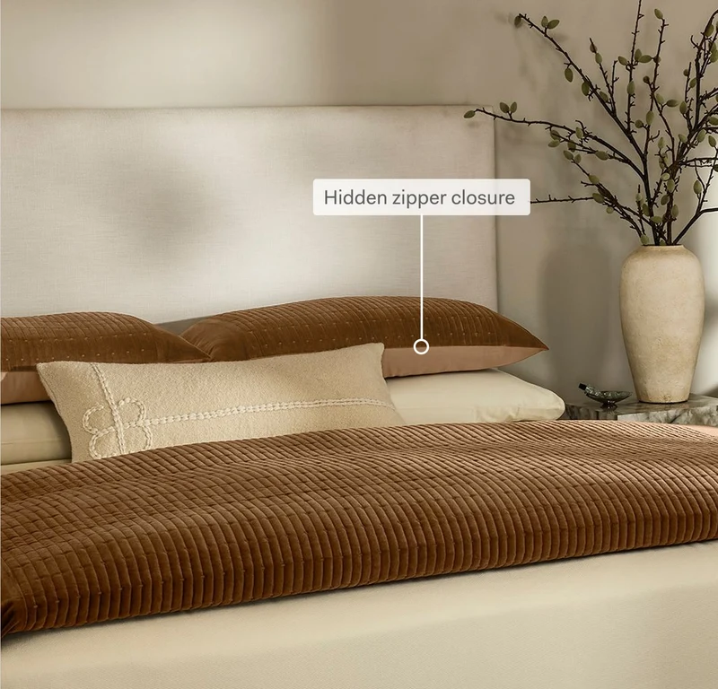 Fluted Cotton Velvet Duvet Sham Set - Deep Camel