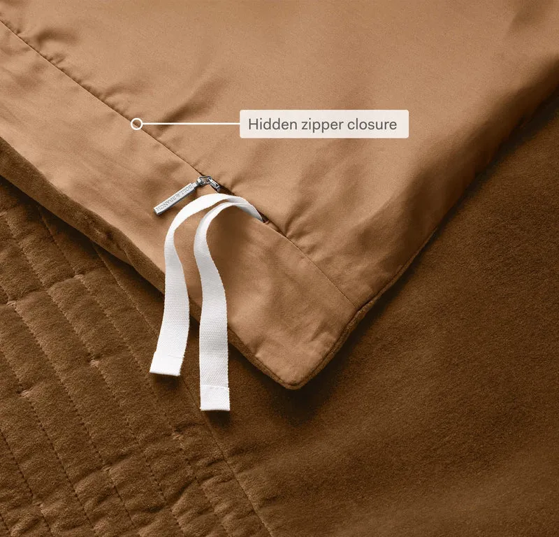 Fluted Cotton Velvet Duvet Cover - Deep Camel