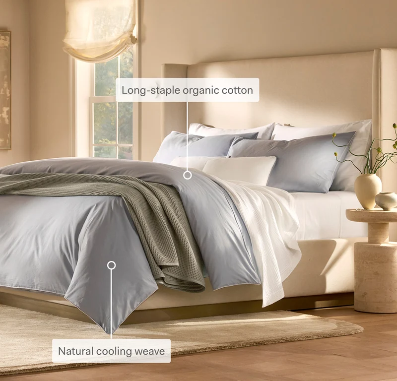 Percale Embellished Duvet Set - Hydrangea/White Piped Edge