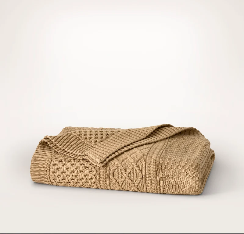 FREE Aran Knit Throw Blanket - Camel