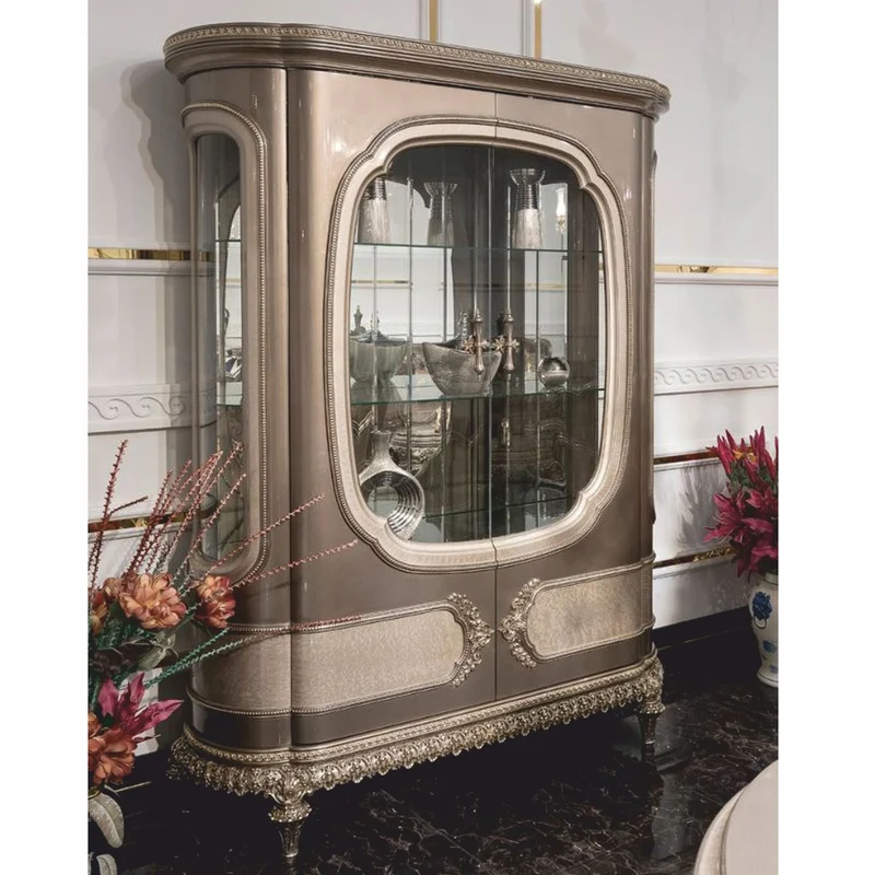 Casa Padrino Luxus Barock Vitrine mit 2 Türen Grau / Silber 150 x H. 225 cm - Prunkvolle Barock Möbel