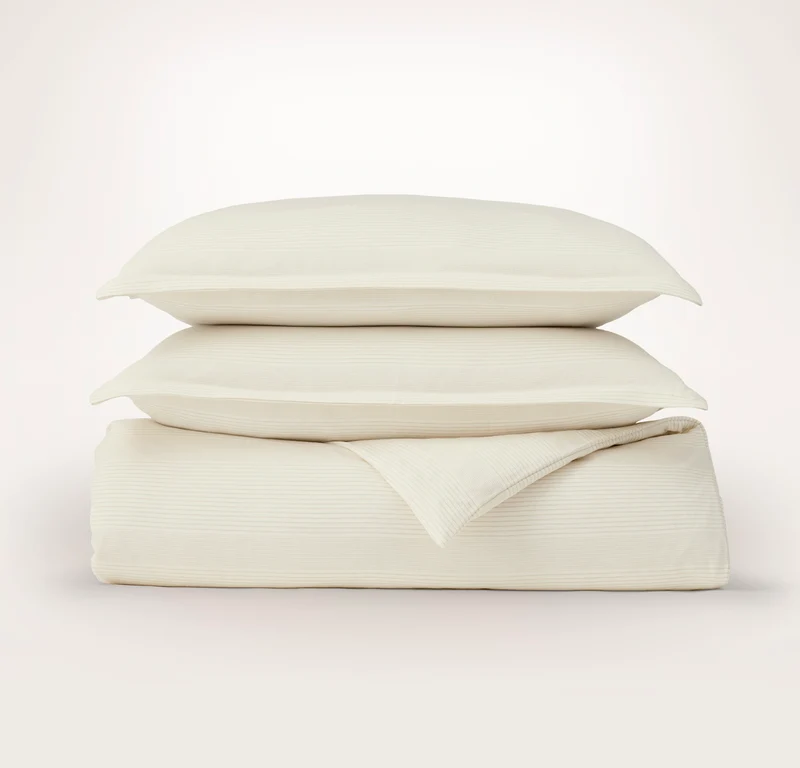Flannel Duvet Set - Cream/Oak Fine Line Stripe