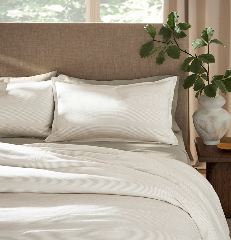Flannel Duvet Set - Cream/Oak Fine Line Stripe