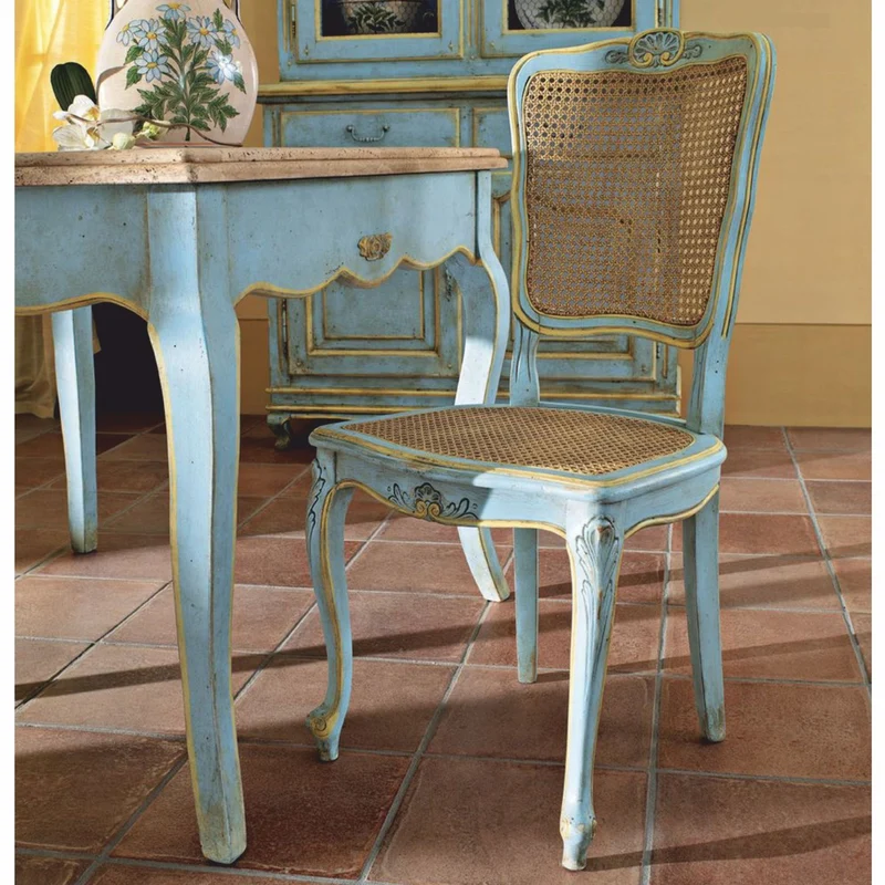 Casa Padrino Luxus Barock Esszimmer Stuhl Antik Hellblau / Beige / Antik Gelb - Luxus Barock Esszimmer Möbel - Made in Italy