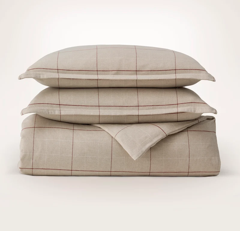 Flannel Duvet Set - Heathered Oatmeal/Holly Windowpane