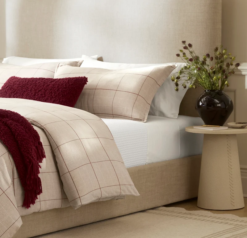 Flannel Duvet Set - Heathered Oatmeal/Holly Windowpane