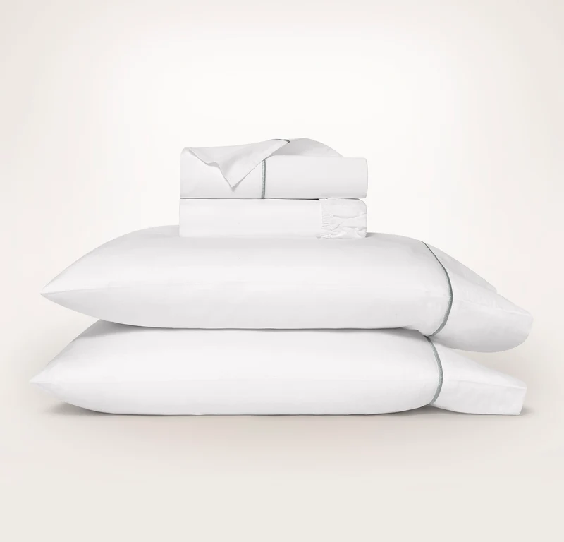 Percale Embellished Sheet Set - White/Shore Embroidered