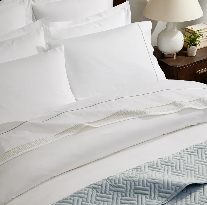 Percale Embellished Sheet Set - White/Shore Embroidered