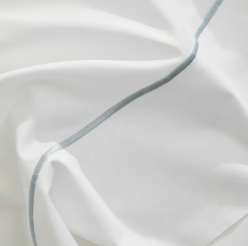 Percale Embellished Sheet Set - White/Shore Embroidered