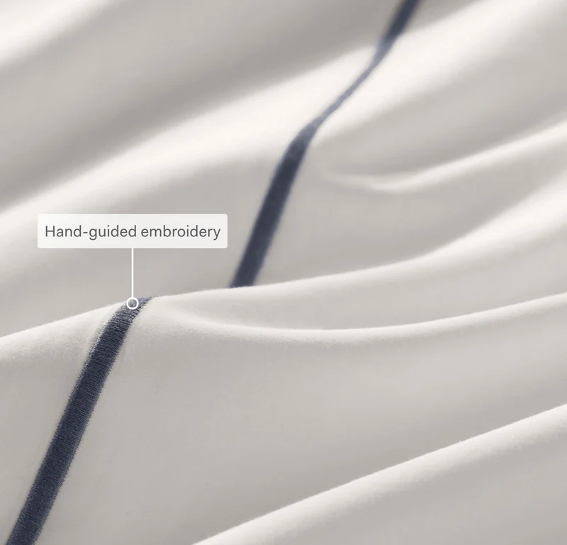 Percale Embellished Sheet Set - White/Oak Embroidered