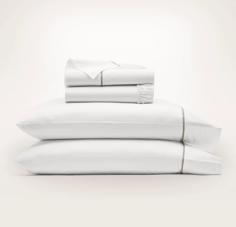 Percale Embellished Sheet Set - White/Oak Embroidered