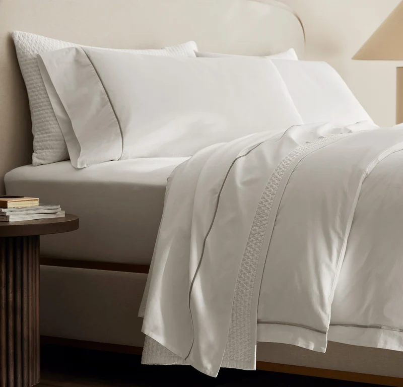 Percale Embellished Sheet Set - White/Oak Embroidered