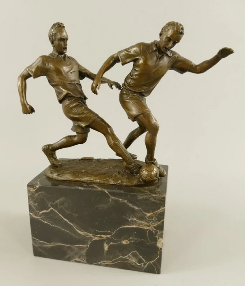 Casa Padrino Bronze Skulptur 2 Fußballspieler Bronze / Grau H. 23 cm - Schreibtisch Deko