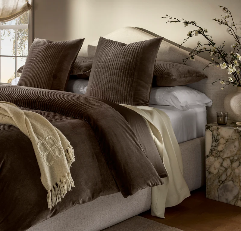 Fluted Cotton Velvet Sham - Deep Walnut