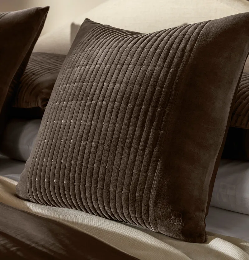 Fluted Cotton Velvet Sham - Deep Walnut