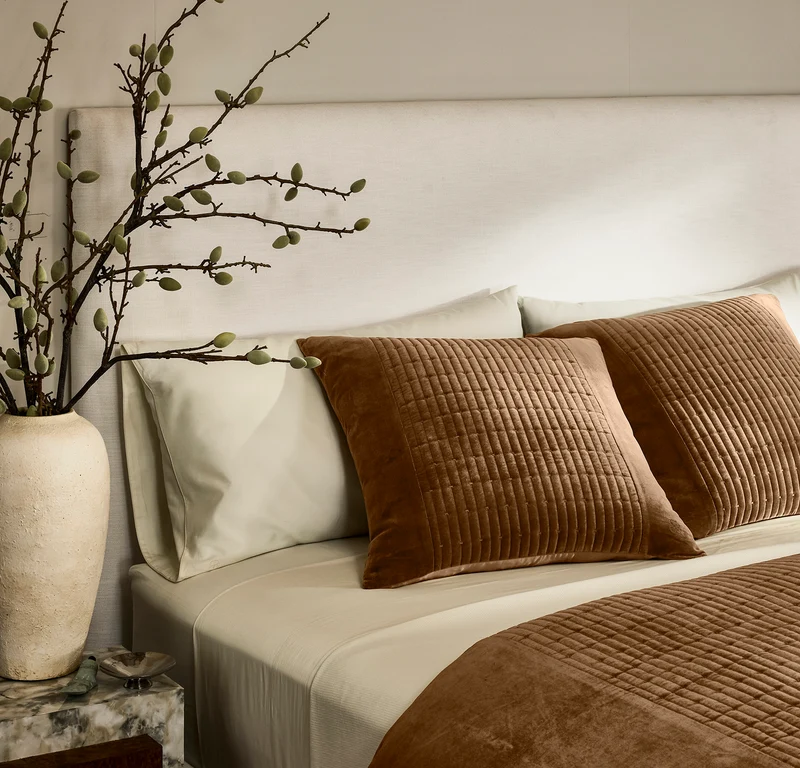 Fluted Cotton Velvet Sham - Deep Camel