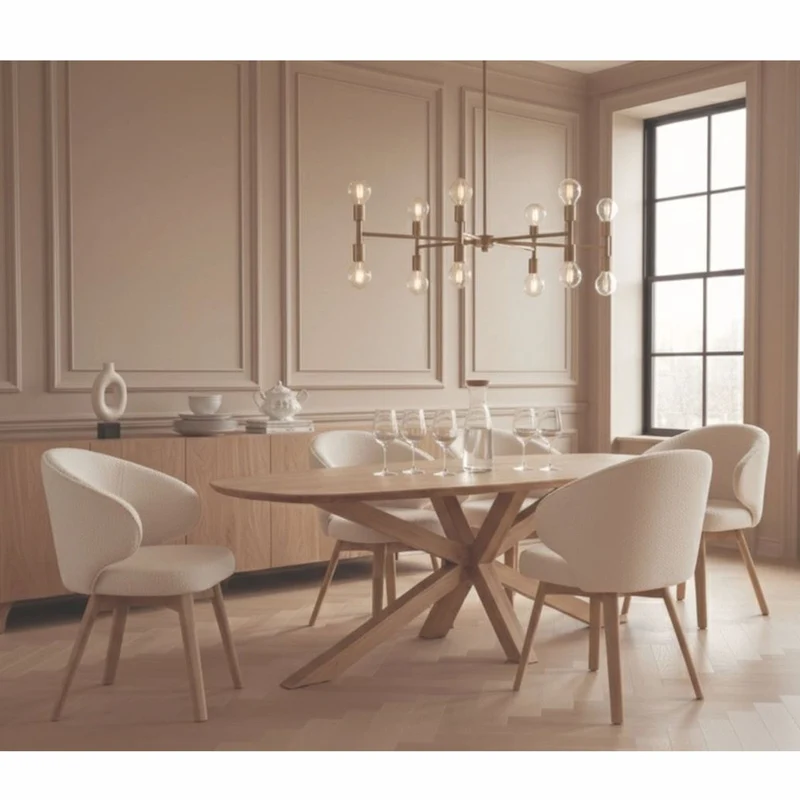 Casa Padrino Luxus Eichenholz Esstisch Naturfarben 220 cm - Massivholz Küchentisch - Esszimmer Möbel