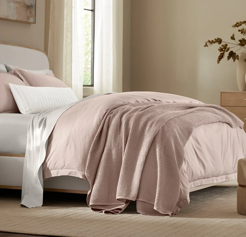 Waffle Bed Blanket - Dusty Rose