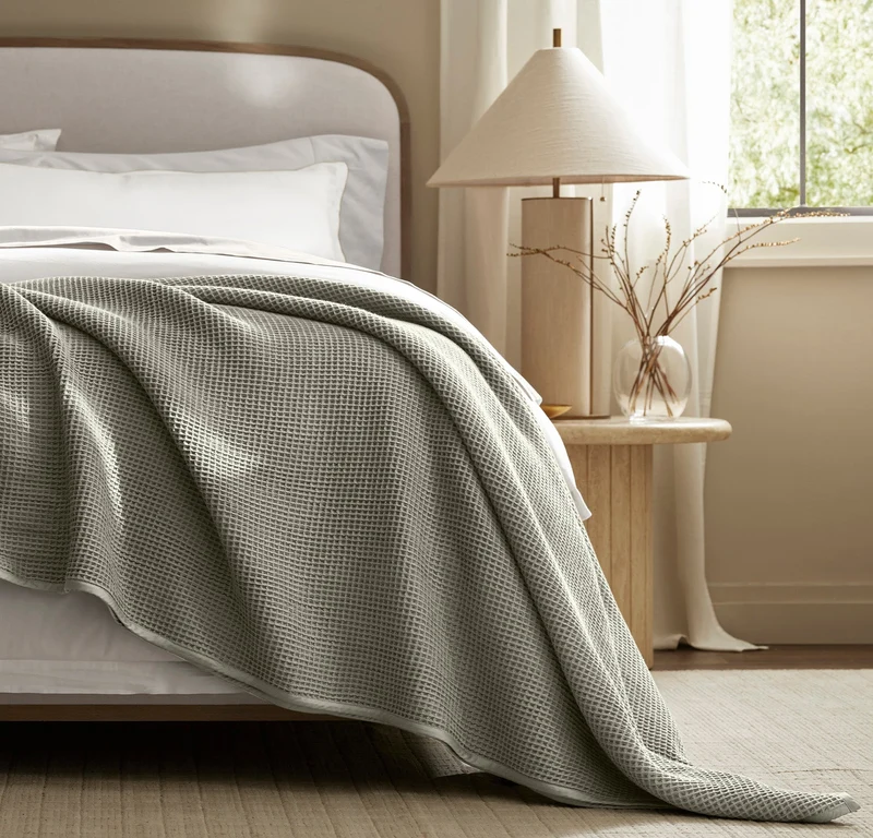 Waffle Bed Blanket - Sageleaf