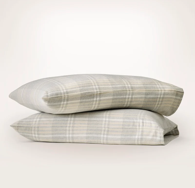 Flannel Pillowcase Set - Heathered Fog/Sand/Cream Tartan