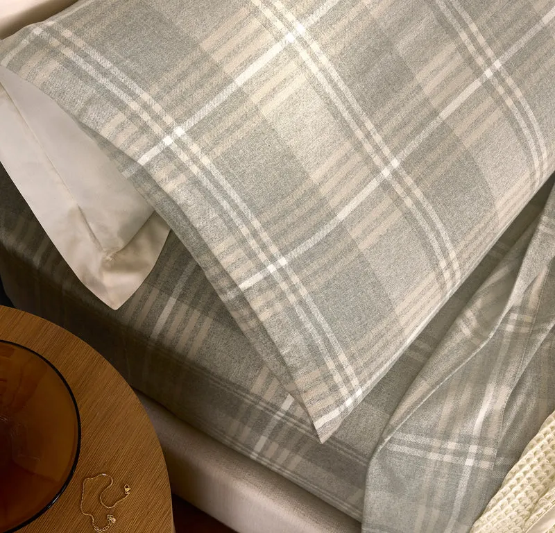 Flannel Sheet Set - Heathered Fog/Sand/Cream Tartan