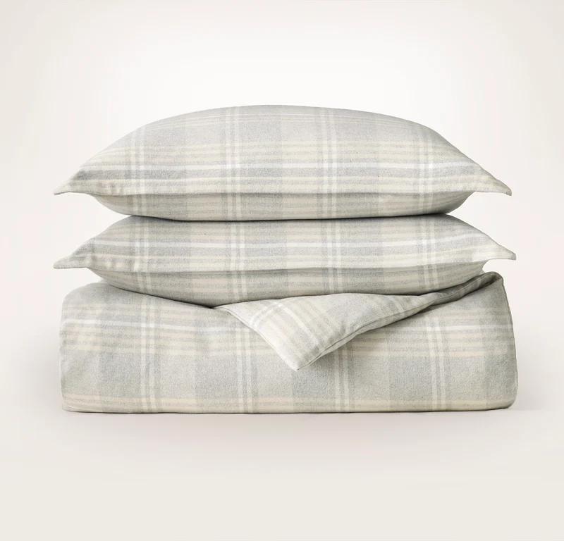 Flannel Duvet Set - Heathered Fog/Sand/Cream Tartan