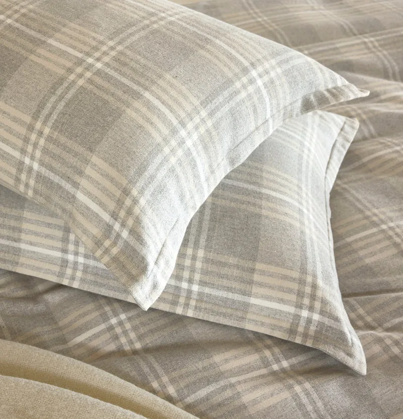 Flannel Duvet Set - Heathered Fog/Sand/Cream Tartan