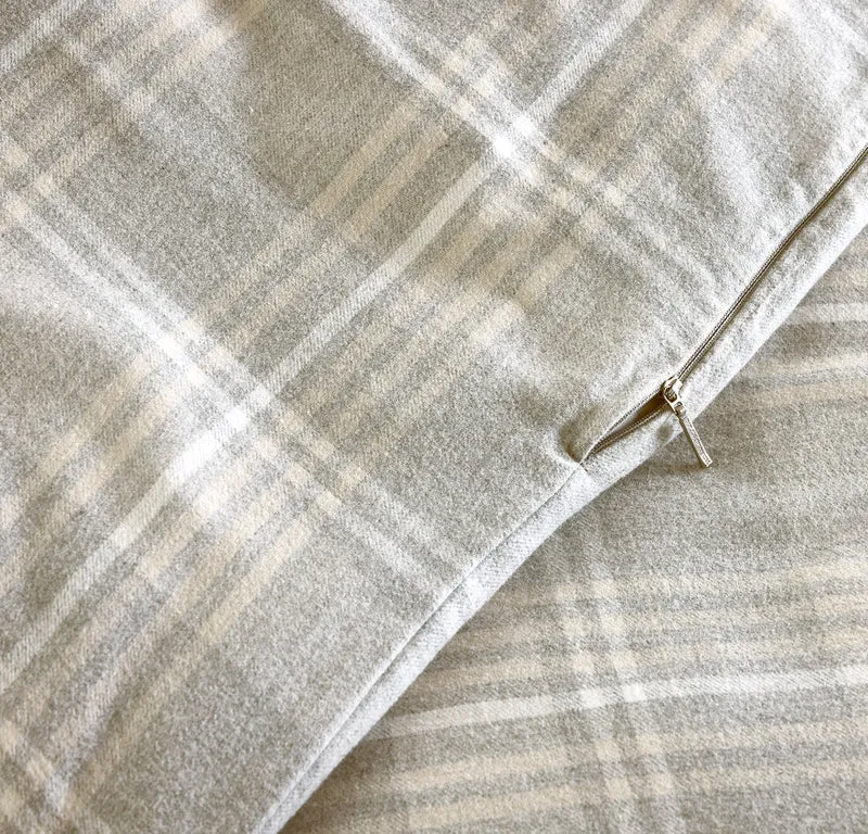 Flannel Duvet Set - Heathered Fog/Sand/Cream Tartan
