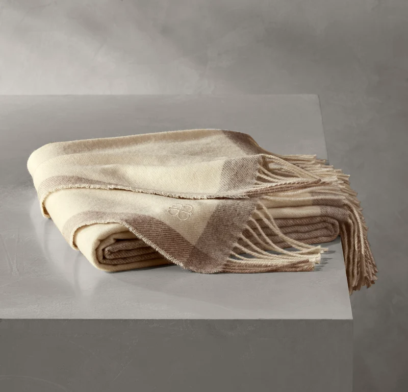 Reserve Maison Cashmere Throw Blanket - Cream/Heathered Pewter/Heathered Twig Plaid