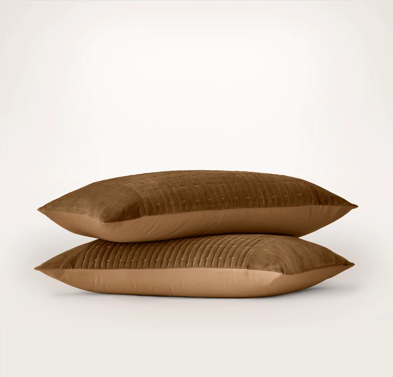 Fluted Cotton Velvet Duvet Sham Set - Deep Camel