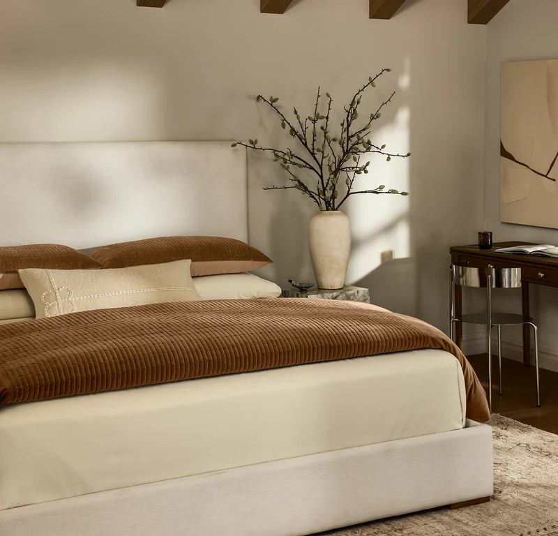 Fluted Cotton Velvet Duvet Sham Set - Deep Camel