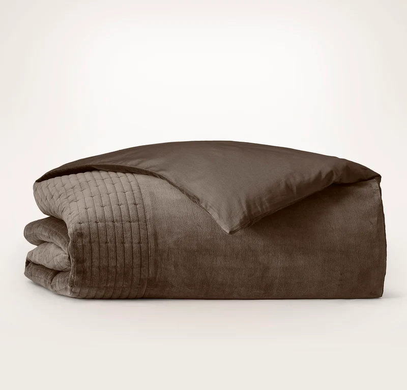 Fluted Cotton Velvet Duvet Cover - Deep Walnut