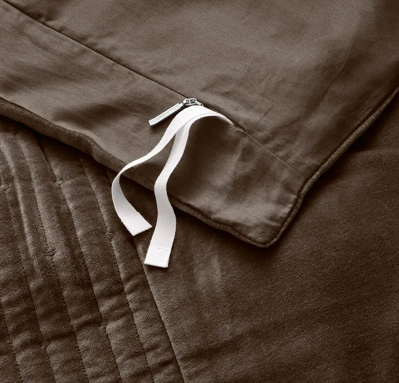 Fluted Cotton Velvet Duvet Cover - Deep Walnut
