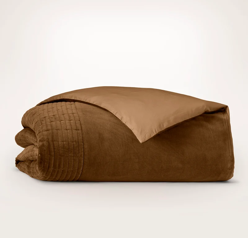 Fluted Cotton Velvet Duvet Cover - Deep Camel