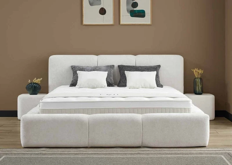 Casa Padrino Luxus Boxspringbett mit niedrigem Kopfteil Creme 180 x 200 cm - Luxus Schlafzimmer Möbel
