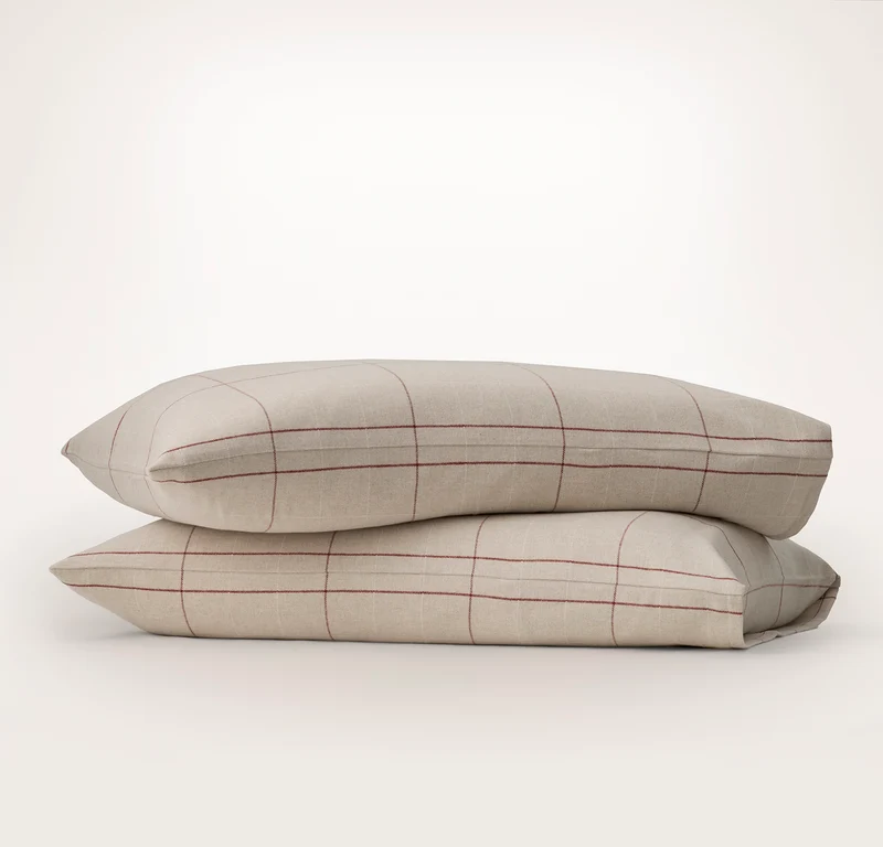 Flannel Pillowcase Set - Heathered Oatmeal/Holly Windowpane